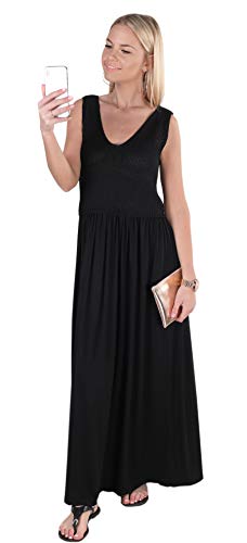 Mikos* Damen Sommerkleid Lang Frauen Long Lang Maxikleider Strickkleider Strandkleid Dress S M L XL (Schwarz, L/XL) von Mikos