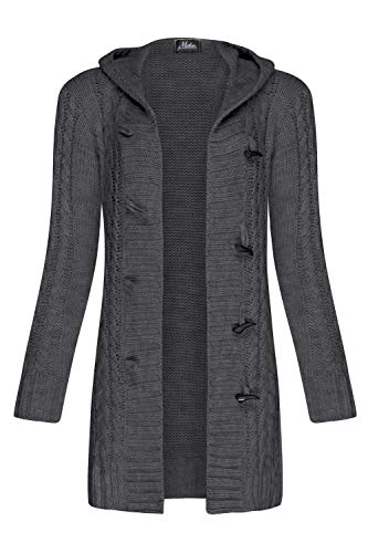 Mikos* Damen Strickjacke Warm WolleCardigan Winter Herbst Langarm Strickmantel mit Kapuze (951) (Grafite, M) von Mikos