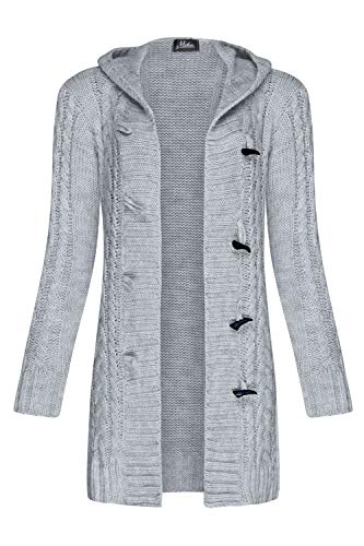 Mikos* Damen Strickjacke Warm WolleCardigan Winter Herbst Langarm Strickmantel mit Kapuze (951) (Grau, M) von Mikos