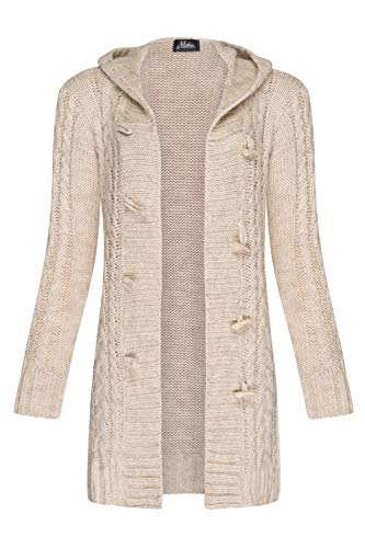 Mikos* Damen Strickjacke Warm WolleCardigan Winter Herbst Langarm Strickmantel mit Kapuze (951) (Hellbeige, L) von Mikos