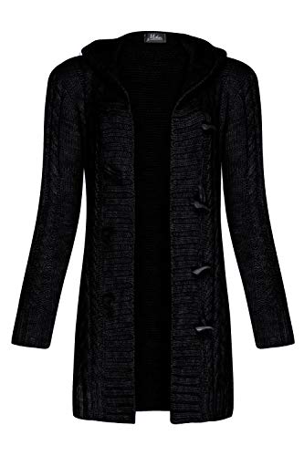 Mikos* Damen Strickjacke Warm WolleCardigan Winter Herbst Langarm Strickmantel mit Kapuze (951) (Schwarz, M) von Mikos