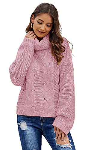 Mikos* Elegant Rollkragenpullover Strickpullover Damen Winterpullover II Oversize Strickpulli II Lässig Sweater 36 38 40 (692) (Rosa) von Mikos