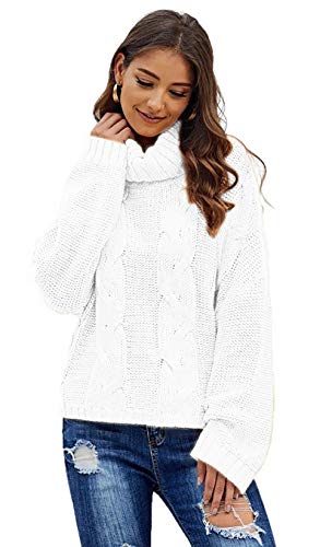 Mikos* Elegant Rollkragenpullover Strickpullover Damen Winterpullover II Oversize Strickpulli II Lässig Sweater 36 38 40 (692) (Weiß) von Mikos