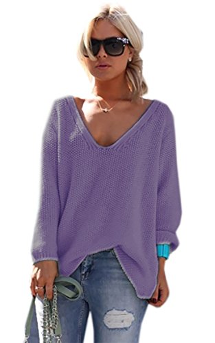 Mikos* Strickpullover V-Ausschnitt Damen Langarm Strickpulli Oversize Lässige Sweatshirt | Frühling Sommer S/M L/XL (717) (as3, Numeric, Numeric_36, Numeric_38, Regular, Regular, Violet) von Mikos