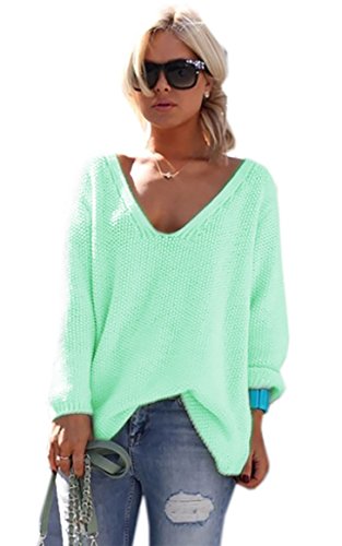 Mikos* Strickpullover V-Ausschnitt Damen Langarm Strickpulli Oversize Lässige Sweatshirt | Frühling Sommer S/M L/XL (717) (as3, Numeric, Numeric_40, Numeric_42, Plus, Regular, Hellmint) von Mikos