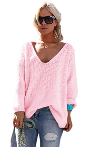 Mikos* Strickpullover V-Ausschnitt Damen Langarm Strickpulli Oversize Lässige Sweatshirt | Frühling Sommer S/M L/XL (717) (as3, Numeric, Numeric_40, Numeric_42, Plus, Regular, Hellrosa) von Mikos