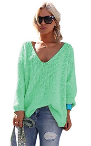 Mikos* Strickpullover V-Ausschnitt Damen Langarm Strickpulli Oversize Lässige Sweatshirt | Frühling Sommer S/M L/XL (717) (as3, Numeric, Numeric_40, Numeric_42, Plus, Regular, Mint) von Mikos