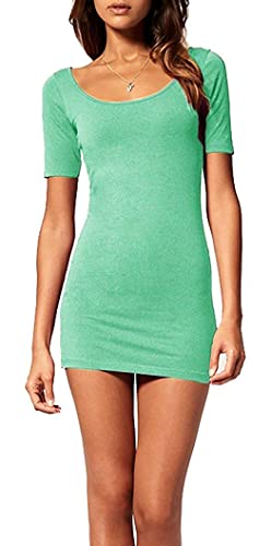 Mikos*Sommer Damen Kleid Kurzarm Longtop Long Shirt Bodycon Stretch Short Minikleid S M L (314) (36/S, Minze) von Mikos