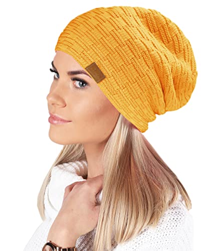 Mikos * Damen Frauen Herren Mütze Winter Strickmütze Wintermütze Gefütterte Beanie Unisex (654) (-Curry) von Mikos