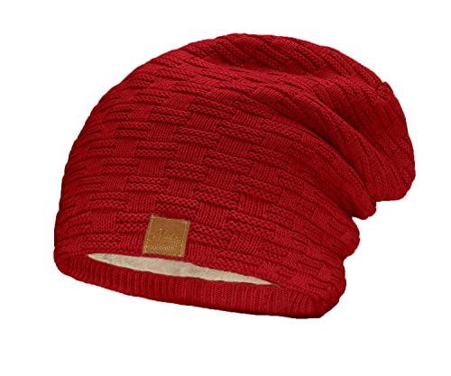 Mikos * Damen Frauen Herren Mütze Winter Strickmütze Wintermütze Gefütterte Beanie Unisex (654) (Weinrot) von Mikos