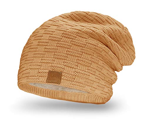 Mikos * Damen Frauen Herren Mütze Winter Strickmütze Wintermütze Gefütterte Beanie Unisex (654) (Camel) von Mikos