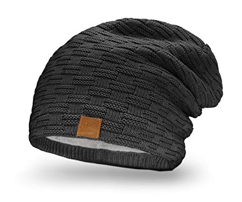 Mikos * Damen Frauen Herren Mütze Winter Strickmütze Wintermütze Gefütterte Beanie Unisex (654) (Dunkelgrau) von Mikos