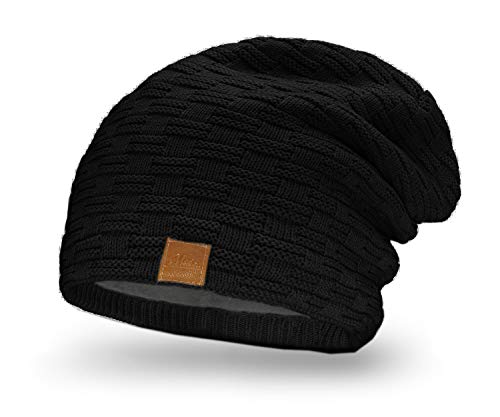 Mikos * Damen Frauen Herren Mütze Winter Strickmütze Wintermütze Gefütterte Beanie Unisex (654) (Schwarz) von Mikos