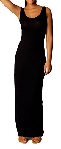 Mikos Damen Boho Sommer ärmellos Stretch Lange Maxi Hippie Lang Oberteile Kleid Strandkleid (326) (S, Schwarz) von Mikos