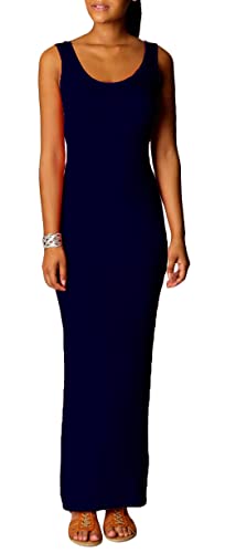 Mikos Damen Boho-Sommerkleid, ärmelloses Stretch-Maxikleid, Langes Hippie-Strandkleid, Langes Oberteil, Kleid (326) (2XL, Blau) von Mikos