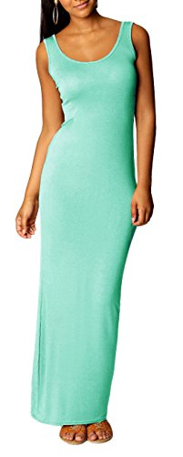 Mikos Damen Boho-Sommerkleid, ärmelloses Stretch-Maxikleid, Langes Hippie-Strandkleid, Langes Oberteil, Kleid (326) (2XL, Minze) von Mikos