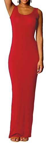 Mikos Damen Boho-Sommerkleid, ärmelloses Stretch-Maxikleid, Langes Hippie-Strandkleid, Langes Oberteil, Kleid (326) (3XL, Rot) von Mikos