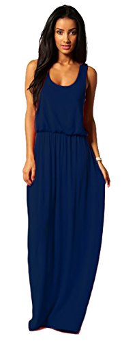 Mikos Damen-Kleid, Bodenlanges Maxikleid, ideal für Sommer und Urlaub, Boho-Style S M L 36 38 40 (369) (Blau, L/XL) von Mikos