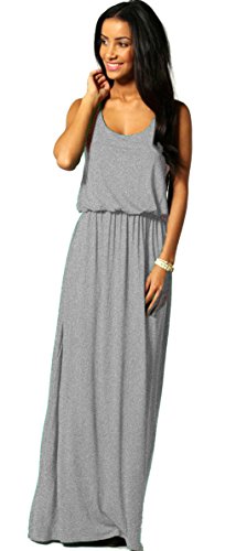 Mikos Damen-Kleid, Bodenlanges Maxikleid, ideal für Sommer und Urlaub, Boho-Style S M L 36 38 40 (369) (Grau, S/M) von Mikos