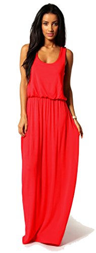 Mikos Damen-Kleid, Bodenlanges Maxikleid, ideal für Sommer und Urlaub, Boho-Style S M L 36 38 40 (369) (Rot, S/M) von Mikos