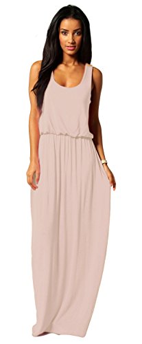 Mikos Damen-Kleid, Bodenlanges Maxikleid, ideal für Sommer und Urlaub, Boho-Style S M L 36 38 40 (369) (Beige, S/M) von Mikos