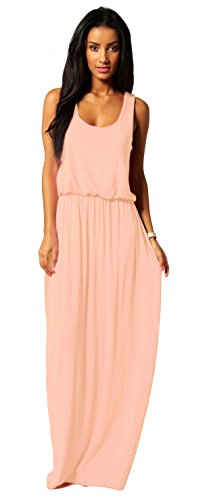 Mikos Damen-Kleid, Bodenlanges Maxikleid, ideal für Sommer und Urlaub, Boho-Style S M L 36 38 40 (369) (Lachs, S/M) von Mikos