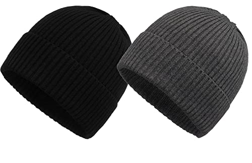 Mikos Klassische Mütze Winter Beanie für Herren Strickmütze Basic Hat Weich Stretchy Atmungsaktiv Winterhaube Schwarze Herrenmütze Männer WintermüTZE Haube Schwarz Grau (Dunkelgrau+Schwarz) von Mikos