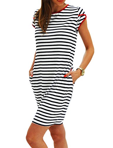 Sommerkleider Damen Kurzarm Kleider Jerseykleid Freizeitkleid Mini Dress Strandkleid Maritime S M L XL (343, L) von Mikos