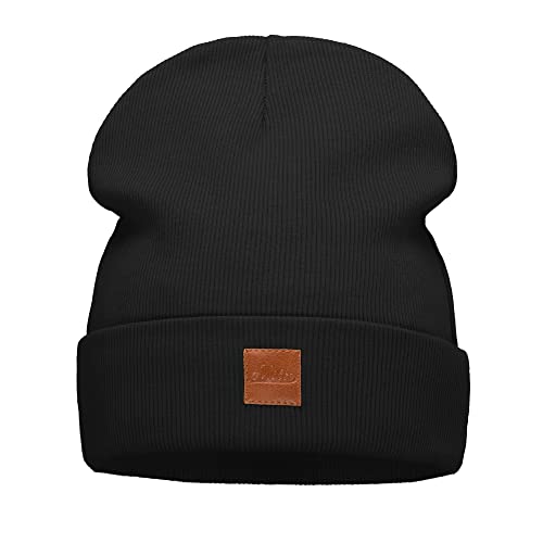 Wintermütze für Damen Herren Beanie Mütze Doppellagiger Herbstmütze Baumwollmütze für Frauen Männer Junge-n Mädchen Streetwear Joggingmütze Winter Herbst Beany Einheitsgröße für alle (704) (Schwarz) von Mikos