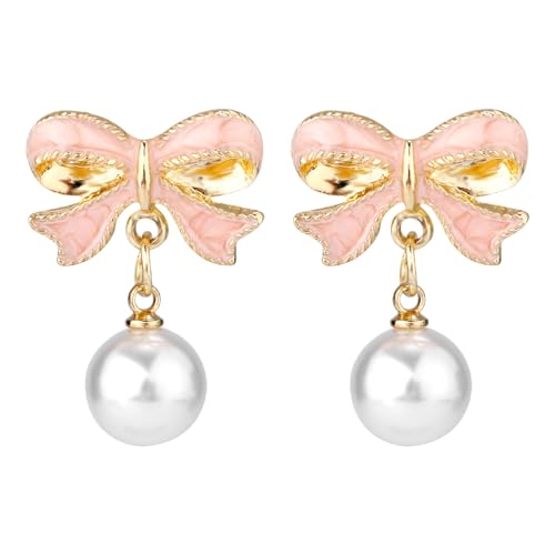 1 Paar Perlenohrringe mit Schleife, Rosa Perlen Tropfen Ohrringe Trendy Schleifen Ohrstecker Funkeln Perlen Ohrhänger Schmuck Accessoire Geschenke Schleifenohrringe für Frauen 1 Paar Perlenohrringe mit Schleife, Rosa Perlen Tropfen Ohrringe Trendy Schleifen Ohrstecker Funkeln Perlen Ohrhänger Schmuck Accessoire Geschenke Schleifenohrringe für Frauen von Mikovivi