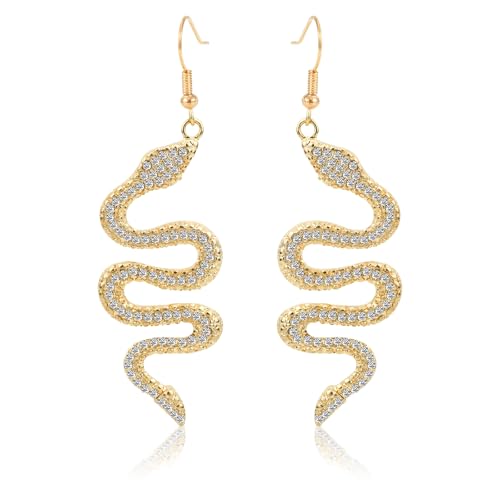 1 Paar Strass Schlangen Ohrringe für Damen, Gold Lange Baumelnde Schlangenohrringe Personalisiert Hakenschlangen-Ohrhänger Schmuckgeschenk für Karneval Halloween Kostümzubehör von Mikovivi