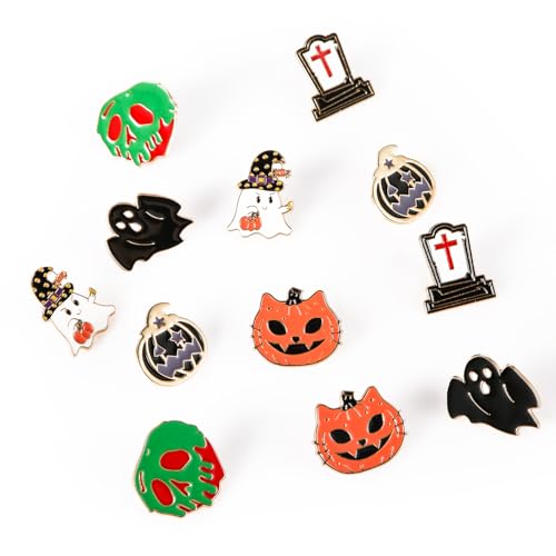 12stk Halloween-Anstecknadeln, Horror Monster Geist Kürbis Schwarze Katze Grabstein Emaille-Anstecknadeln aus Zinklegierung Gruselige Broschen Anstecknadeln Zubehör für Rucksäcke Kleidung 12stk Halloween-Anstecknadeln, Horror Monster Geist Kürbis Schwarze Katze Grabstein Emaille-Anstecknadeln aus Zinklegierung Gruselige Broschen Anstecknadeln Zubehör für Rucksäcke Kleidung von Mikovivi