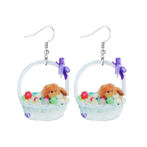 1er-Set Ostern Ohrringe, Ohrringe Ostereier Acryl-Ohrringe Hase Ostereierkorb Fröhlicher Hase Osterohrringe Baumelnde Süße Osterohrstecker für Frauen Frühlingsferien Party von Mikovivi