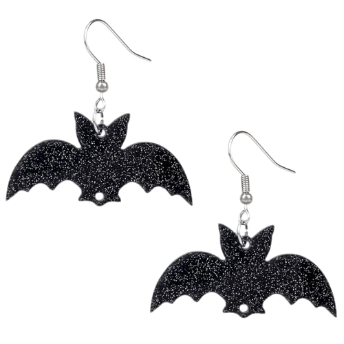 2 Stück Fledermaus Ohrringe Schwarz, Gruselige Acryl-Ohrhänger mit 4 Ohrsteckern Halloween-Fledermaus-Punk-Schmuck Gothic-Party-Kostüm-Dekoration für Frauen Halloween-Cosplay-Party von Mikovivi