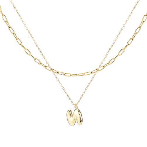 2 Stück Personalisierte Blasenbuchstaben Halsketten, Mehrschichtige Blasen Anfangshalskette für Damen Zarte Goldene Alphabet Halskette für Damen Modeschmuck Geschenke (N) von Mikovivi