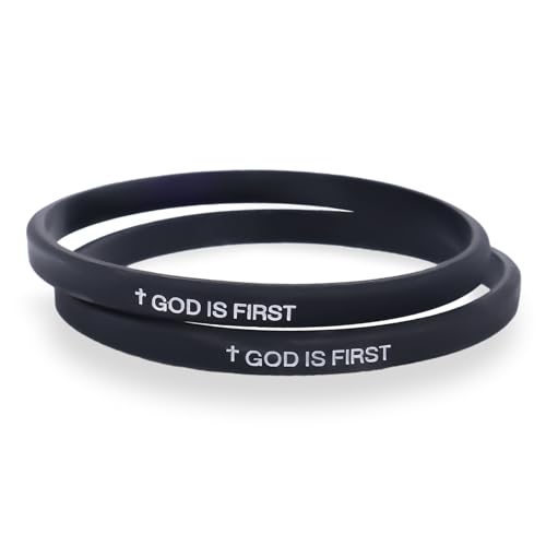 2stk Christliches Armband, Gott Ist Zuerst Silikon Armband mit Bibelvers Inspirierendes Christliches Accessoire für Frauen Männer Religiöses Geschenk (Schwarz-Schwarz) von Mikovivi