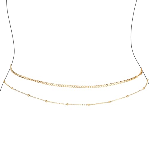 2stk Goldene Taillenketten für Damen, Verstellbare Wasserdichte Bauch Beads Ketten Körperschmuck Geschenk für Strandkleidung Sommerkleider Poolparty und Bikini-Accessoires von Mikovivi