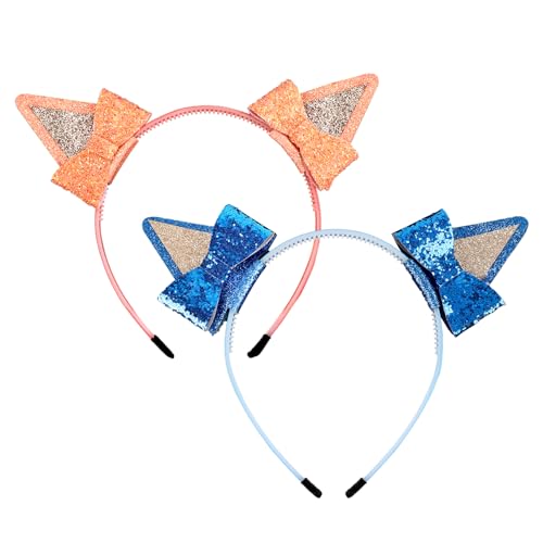 2stk Hundeohren-Stirnbänder, Glitzernde Hunde-Stirnbänder mit Schleife Hundeohren-Halloween-Haarband für Weihnachten Geburtstag Party Cosplay Kostümzubehör Erwachsene (Blau und Rosa) von Mikovivi