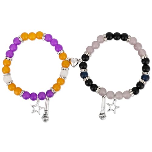 2stk Passende Armbänder, Y2K-Stil Perlen Magnet Paare Freundschafts Armbänder mit Stern und Mikrofon Anhängern für Sie Ihn Bestie Schwester Paar von Mikovivi