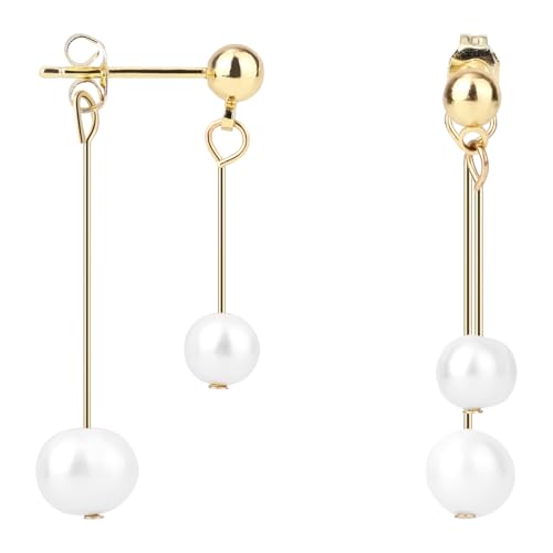 2stk Perlenohrringe, Doppelperlen-Ohrhänger für Damen Goldfarbene Tropfenohrringe Modeaccessoires für Jeden Anlass von Mikovivi