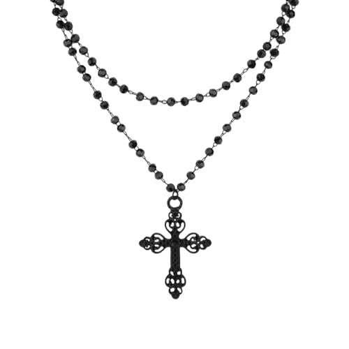 2stk Schwarze Perlenkreuz-Halskette, Rosenkranz-Halskette Gothic-Stil mit Kreuzanhänger Schmuckgeschenk Passend für Damen Punk-Schmuck für Halloween Weihnachten Neujahr Den Täglichen Gebrauch 2stk Schwarze Perlenkreuz-Halskette, Rosenkranz-Halskette Gothic-Stil mit Kreuzanhänger Schmuckgeschenk Passend für Damen Punk-Schmuck für Halloween Weihnachten Neujahr Den Täglichen Gebrauch von Mikovivi