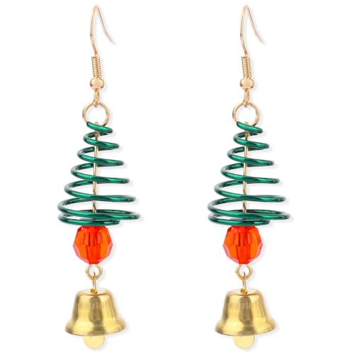 2stk Weihnachtsbaum-Ohrringe für Damen, Baumelnde Glöckchen-Ohrringe Spiralförmige Weihnachtliche Tropfen-Ohrringe als Partyschmuck Festdekoration von Mikovivi