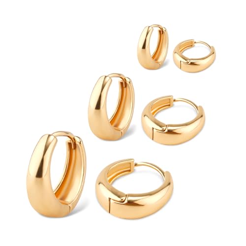 3 Paar Klobige Ohrringe, Goldene Klobige Ohrringe Stapelbare Ohrringe Kleine Creolen-Set für Frauen Schmuckgeschenke von Mikovivi