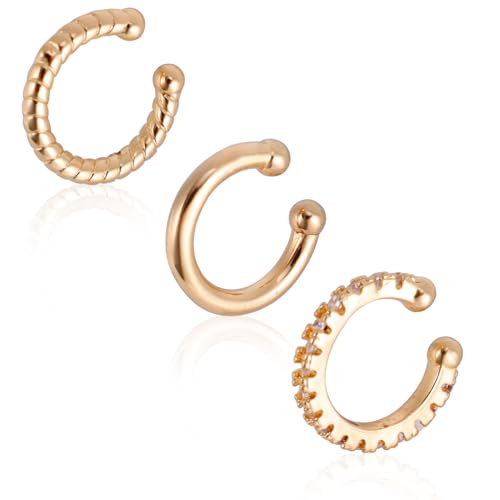 3 Stück Ohrmanschetten Ohne Piercing für Frauen, Trendige Manschetten-Ohrringe Zirkonia Twist und einfache Creolen-Knorpelohrringe Schmuckgeschenke (Gold) von Mikovivi