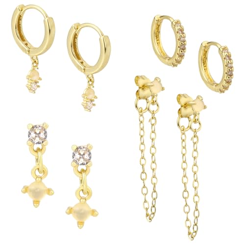 4 Paar Goldene Creolen für Damen, Zierliche Knorpelohrring-Sets für Mehrere Piercings Zartes Goldenes Ohrstecker-Set Trendige Goldene Huggie-Creolen Schmuckgeschenke für Damen von Mikovivi