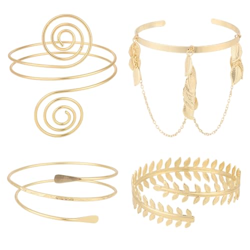 4 Stück Goldene Oberarmbänder, 4 Stile Verstellbar Oberarm-Armband mit Offener Manschette Modisch Spulen-Armband-Schmuck für Frauen Boho-Geschenk Sommerstrand von Mikovivi