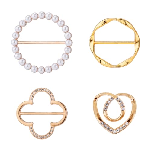 4stk Schalring Clip, Hemdclips Modischer Schalschnallenring aus Zinklegierung Kleidungsring Wickelhalter Kleidungsecke Geknoteter Knopf für Damen für Lose Kleidung Schalverschluss (Gold) von Mikovivi