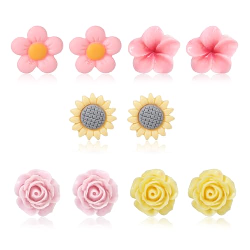 5 Paar Clip-On-Ohrringe für Kinder für Mädchen, Clip-On-Ohrringe mit Blumenmotiv 5 Stile nicht Durchbohrte Ohrringe mit Ohrclip-Pads Clip-On-Ohrring-Sets für Mädchen Teenager Schmuckzubehör von Mikovivi