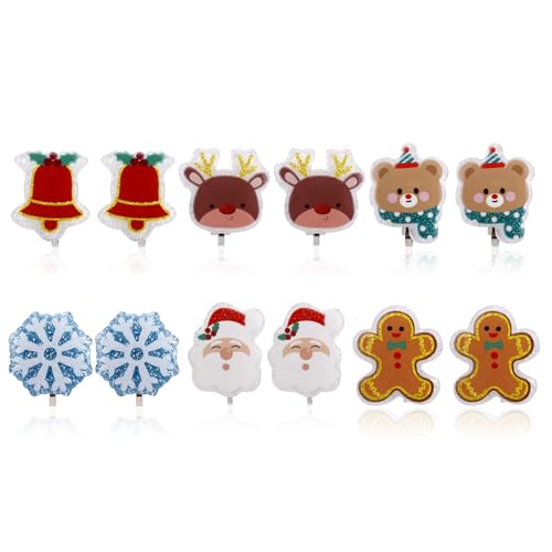 6 Paar Weihnachten Clip Ohrringe, Süße und Zarte Winterferien Clip-Ohrringe aus Harz für Mädchen Teenager Weihnachtsschmuck Festliche Dekoration(Kombination 2) von Mikovivi
