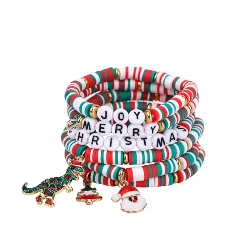 6stk Weihnachtsarmbänder für Frauen, Bunte Stapelbare Perlenarmbänder mit Joy & Merry Weihnachten für die Feiertage Boho Schmuck Accessoires von Mikovivi